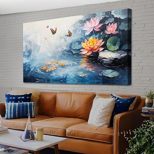 Miniatura 16 de Enartly Arte de pared de flores rosa grande para sala de estar y dormitorio, lienzo con pintura floral, cuadro texturizado retro, obra de arte Flor