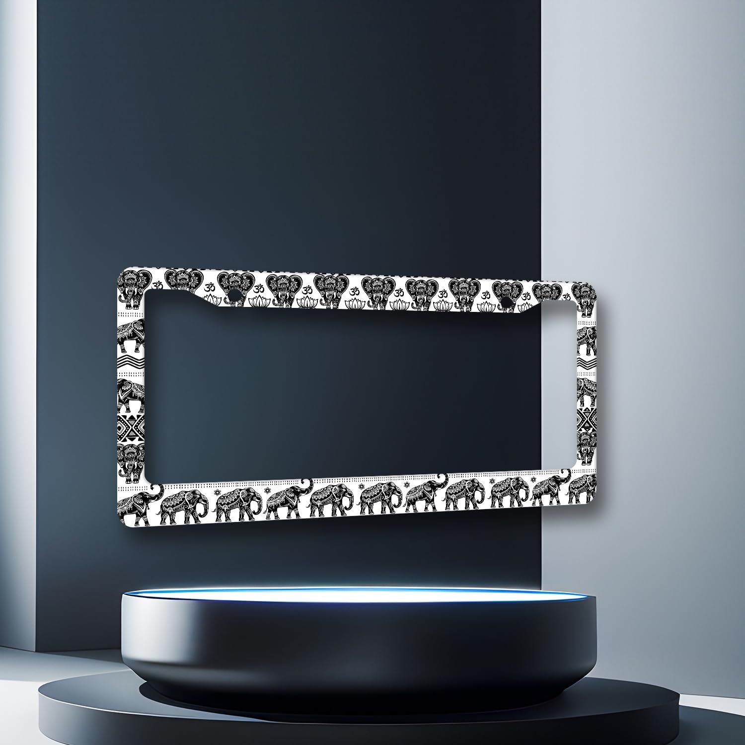Stainless Steel Boho Black White Elephants License Plate Frame 12.2X 6.2 in image 3