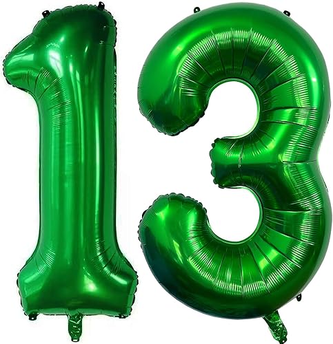 Lovoir Globo verde oscuro de 40 pulgadas con el número 31 de 13 dígitos gigantes, helio verde oscuro para fiesta de cumpleaños número 13,