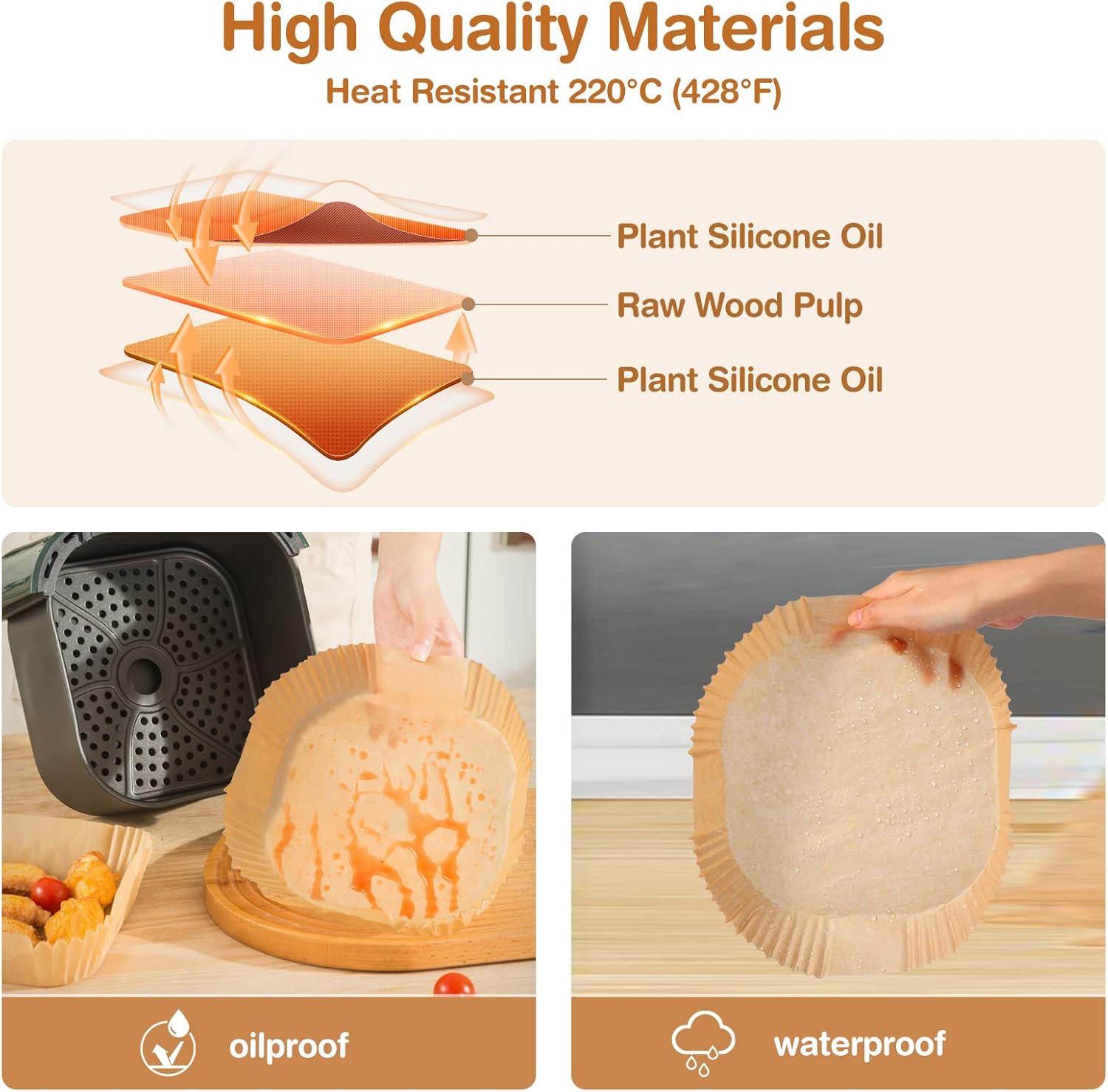 Air Fryer Parchment Paper 100 Sheets, 20x4.5cm, Non-Stick, Disposable, Suitable for 5-8L Air Fryer