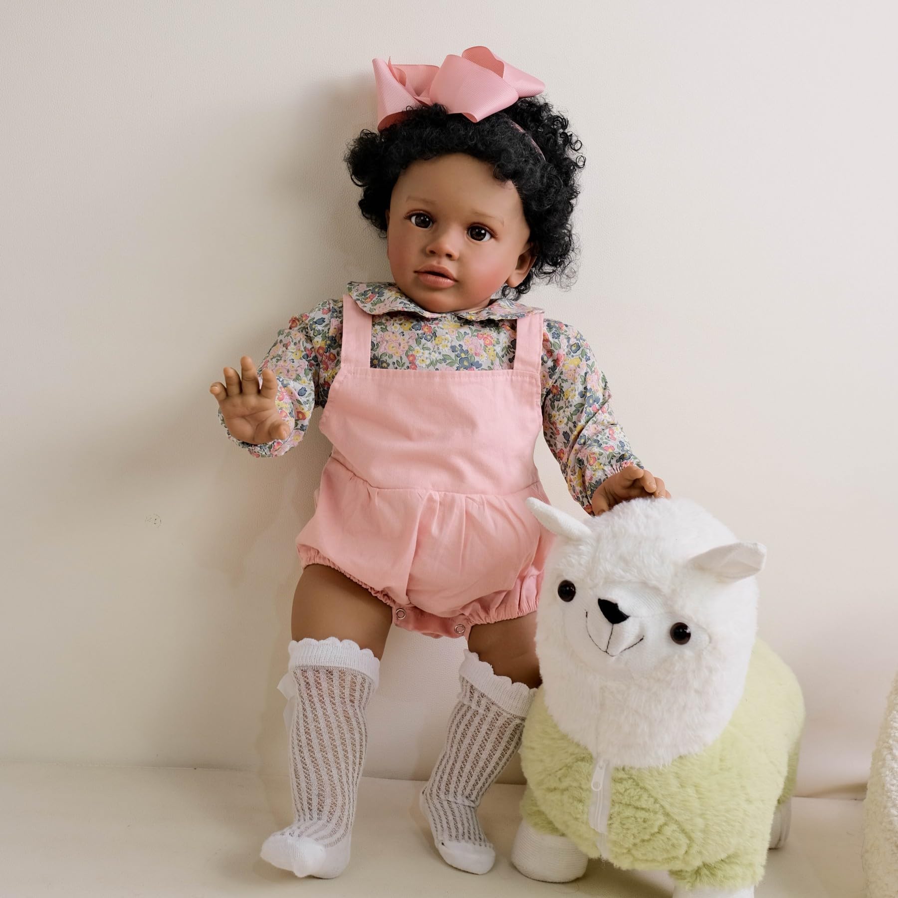 Pinky Lovely Reborn Baby Dolls Black 26inch 66cm Soft Vinyl Lifelike African American Toddler Baby Doll Real Look Newborn Baby Dolls Kids Toy for Ages 3+