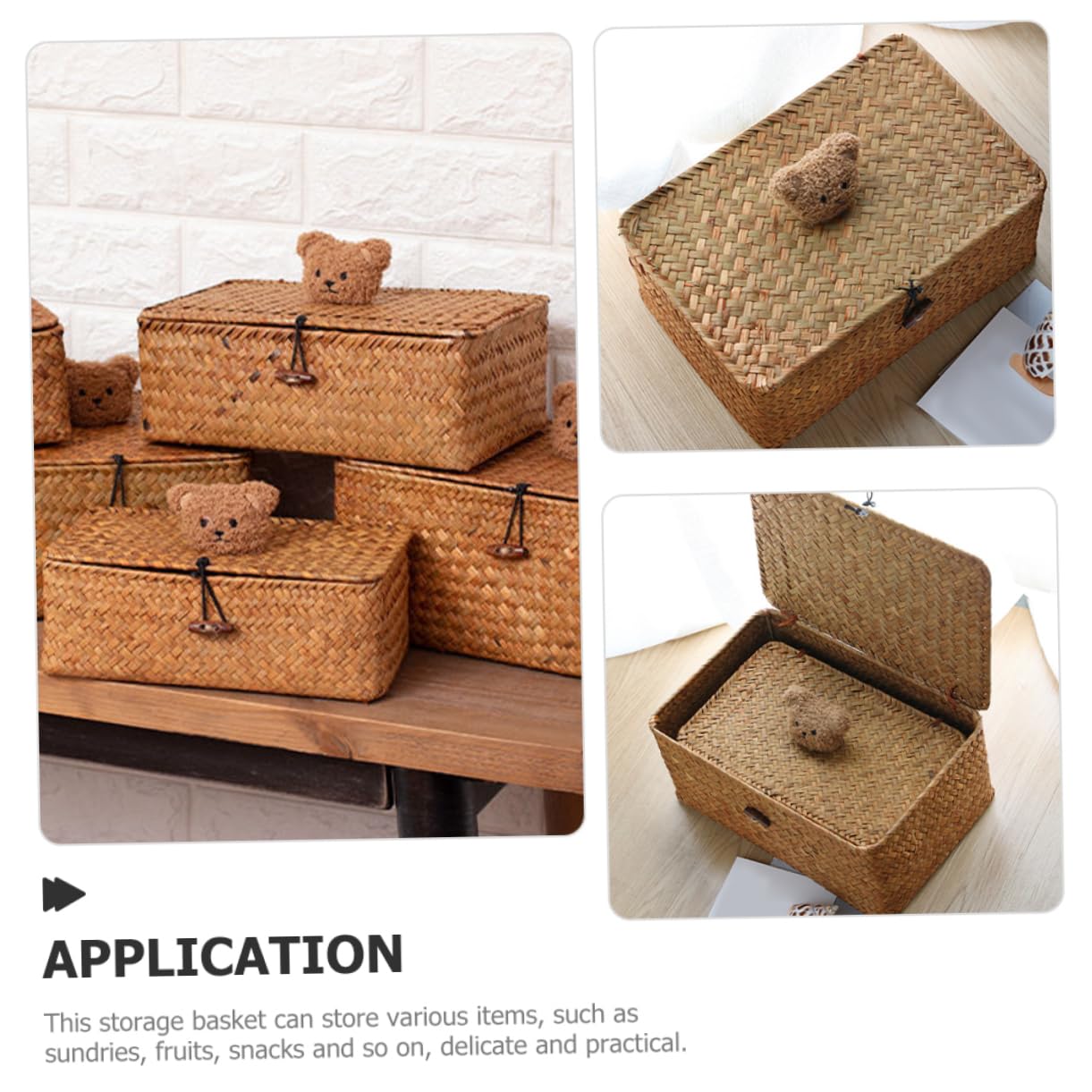 Gatuida 5 Pz cestino portaoggetti cesti portaoggetti cesta portaoggetti vimini scatole di immagazzinaggio con coperchi roti contenitore da tavolo organizer in paglia intrecciata Cannuccia