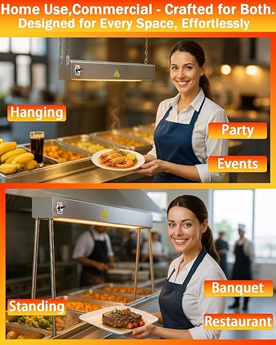 Miniatura 6 de Calentador de lámpara de calor de alimentos de 36 pulgadas, calentador eléctrico de tira infrarroja de acero inoxidable 2 en 1 y calentador de