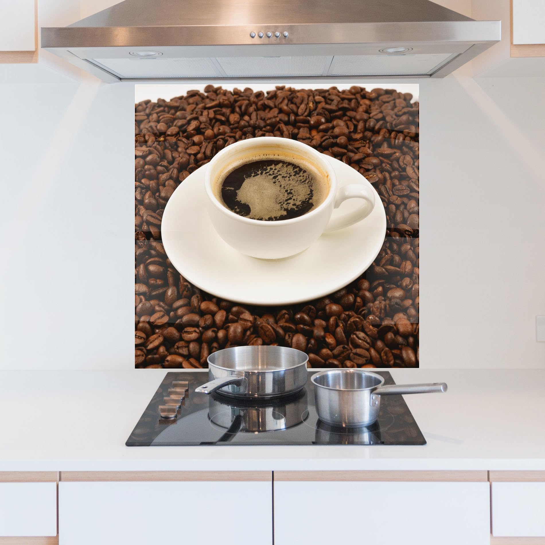 ARTHUB® Panel de Vidrio para Cocina 100x100 cm, 4mm Vidrio Templado | Protección contra Salpicaduras, Protección contra Salpicaduras para Cocina, Alimentos, Coffee Cup On Beans