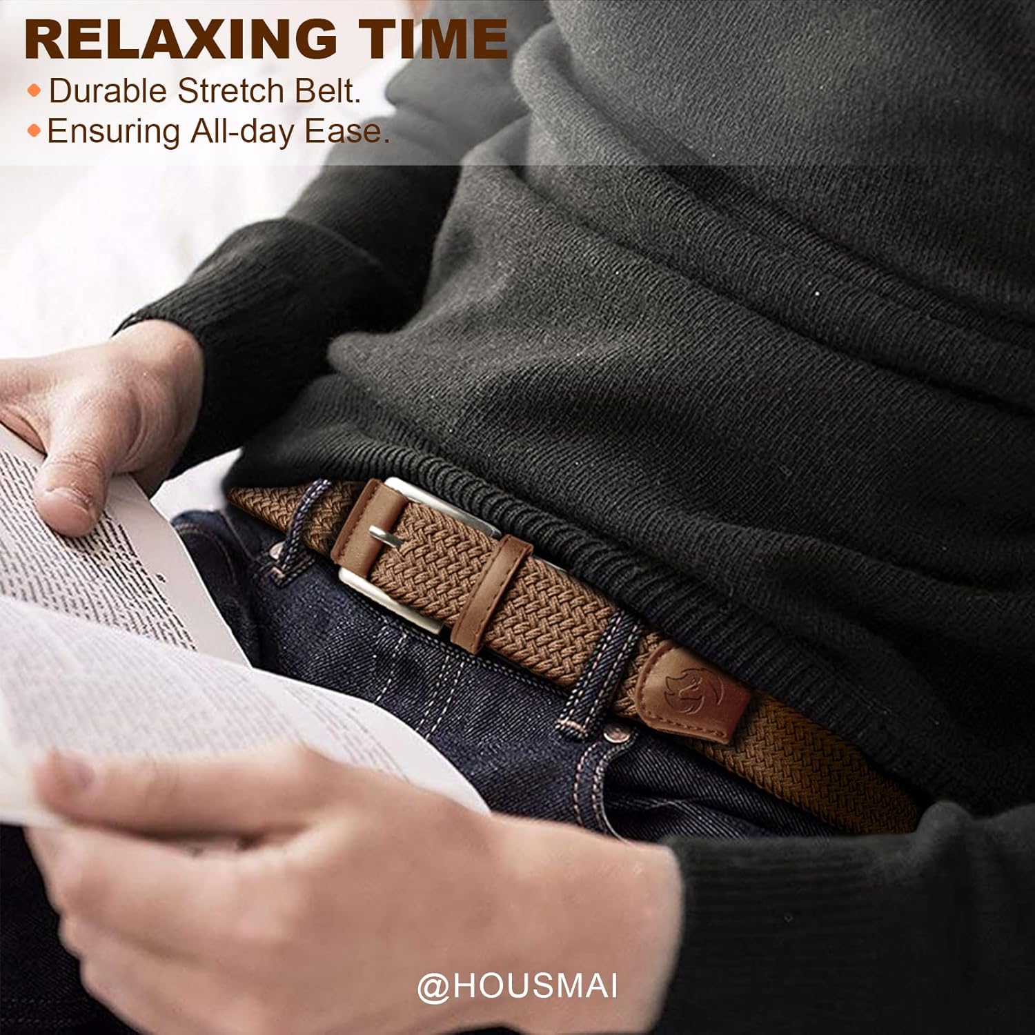 Stretch Braided Belt for Men -Mens Gift Elastic Woven Golf Belt 1 3/8"- for Golf Jeans Casual Wear - Image 7