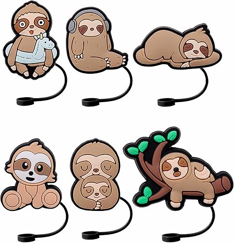 Miniatura 8 de 12 fundas de paja de perezoso, de animales del bosque, reutilizables, a prueba de polvo, para fiestas, vacaciones, cumpleaños, tapas de paja de