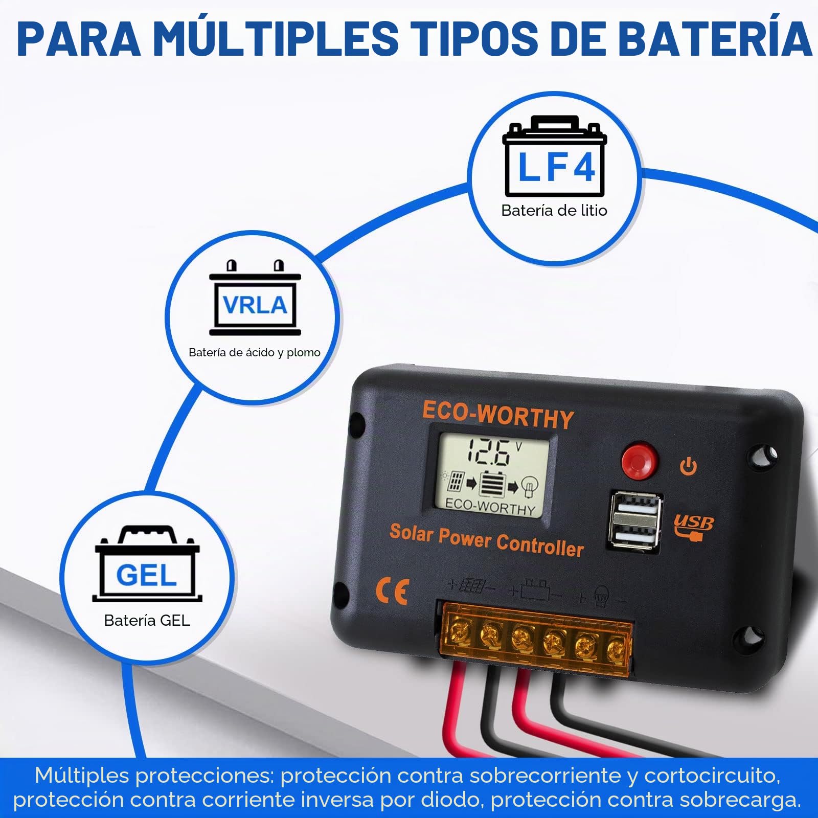ECO-WORTHY Kit de panel solar de 120 W, 12 V, 0,5 kWh/día, fuera de la red, para autocaravana, furgoneta camper, barco, camping: panel solar mono de 120 W + controlador de carga solar PWM de 30 A +