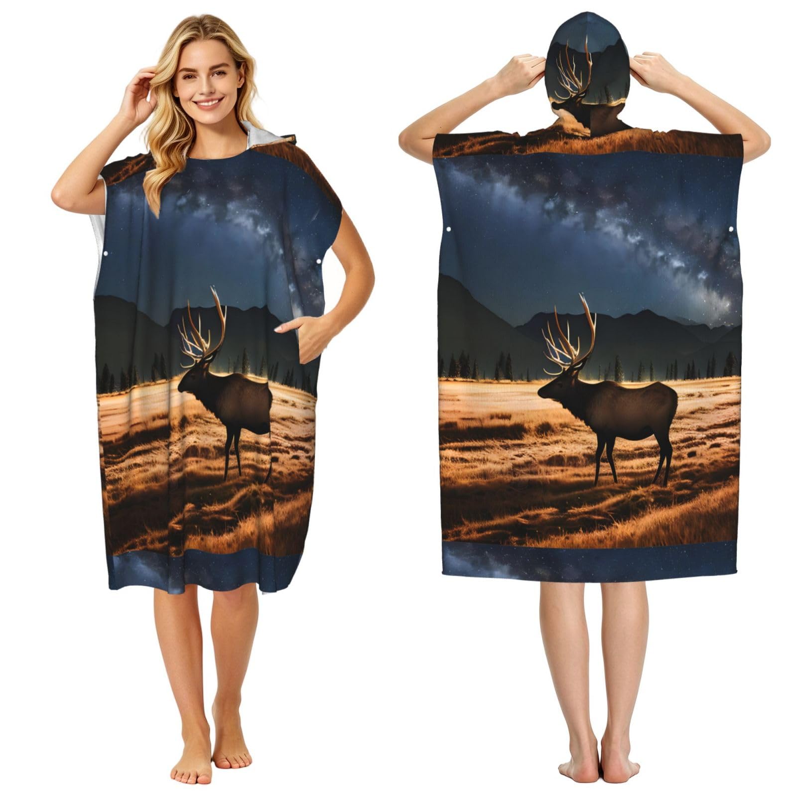 WSSYYBFElk in the meadow Adult hooded beach towel Oversized with Hood for Absorbent Quick Dry