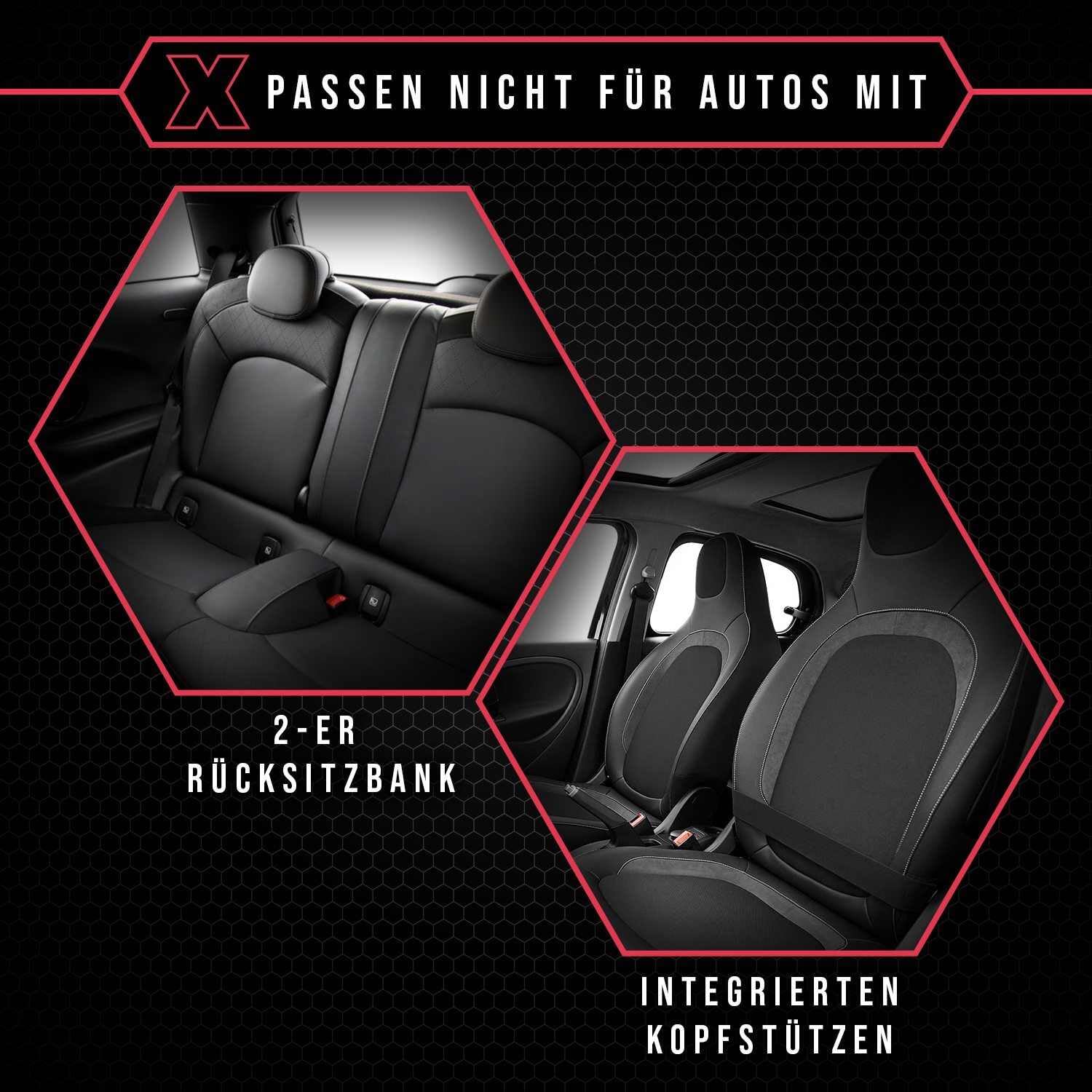3er Set Saferide Autositzbezüge PKW universal | Auto Sitzbezüge Kunstleder Grau für Airbag geeignet | für Vordersitze und Rückbank | 1+1 Autositze vorne und 1 Sitzbank hinten teilbar 2 Reißverschlüsse