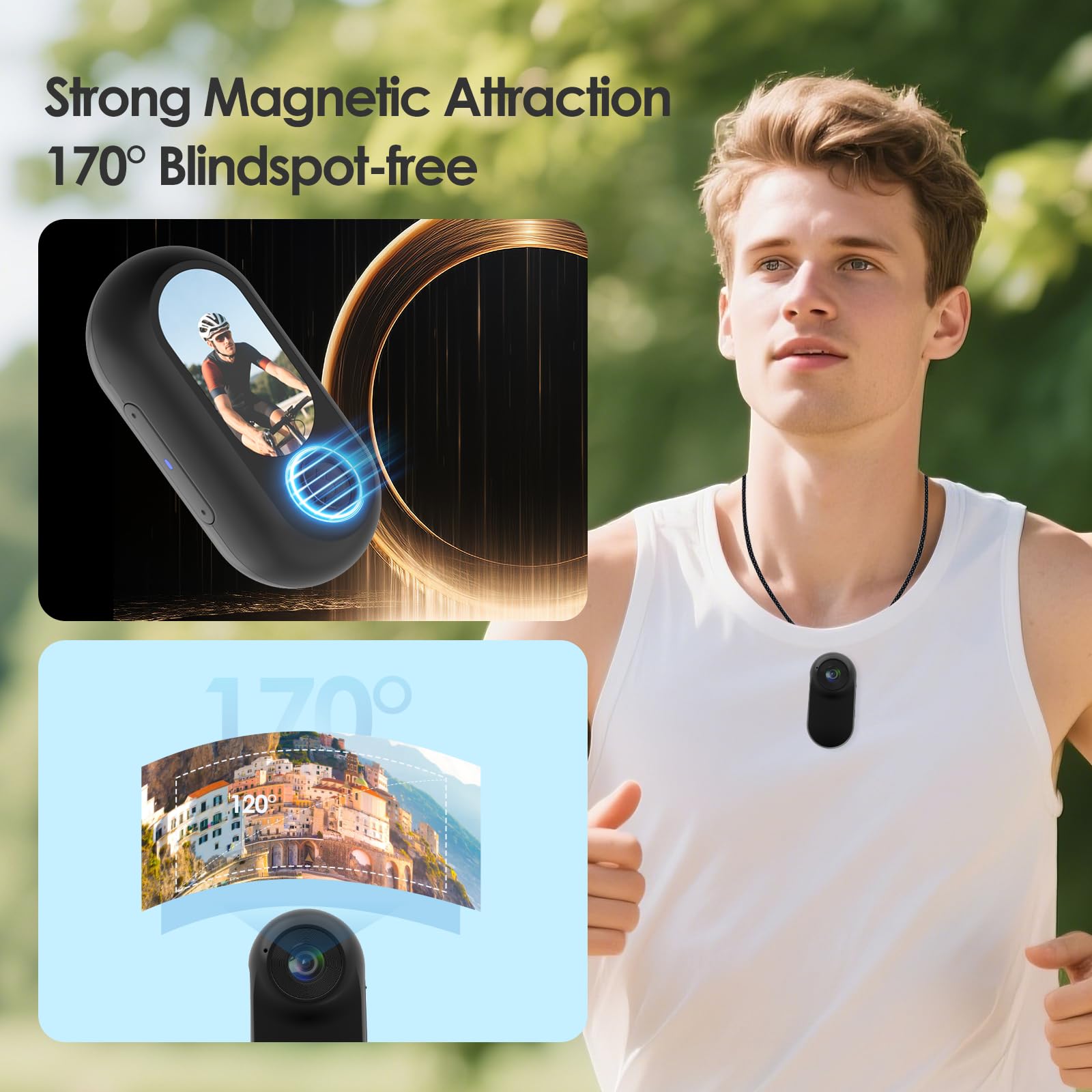 Mini caméra corporelle portable FHD 1080p de taille du pouce, étanche avec fixation magnétique, enregistrement POV mains libres, montable n'importe où pour la sécurité, le travail, les voyages