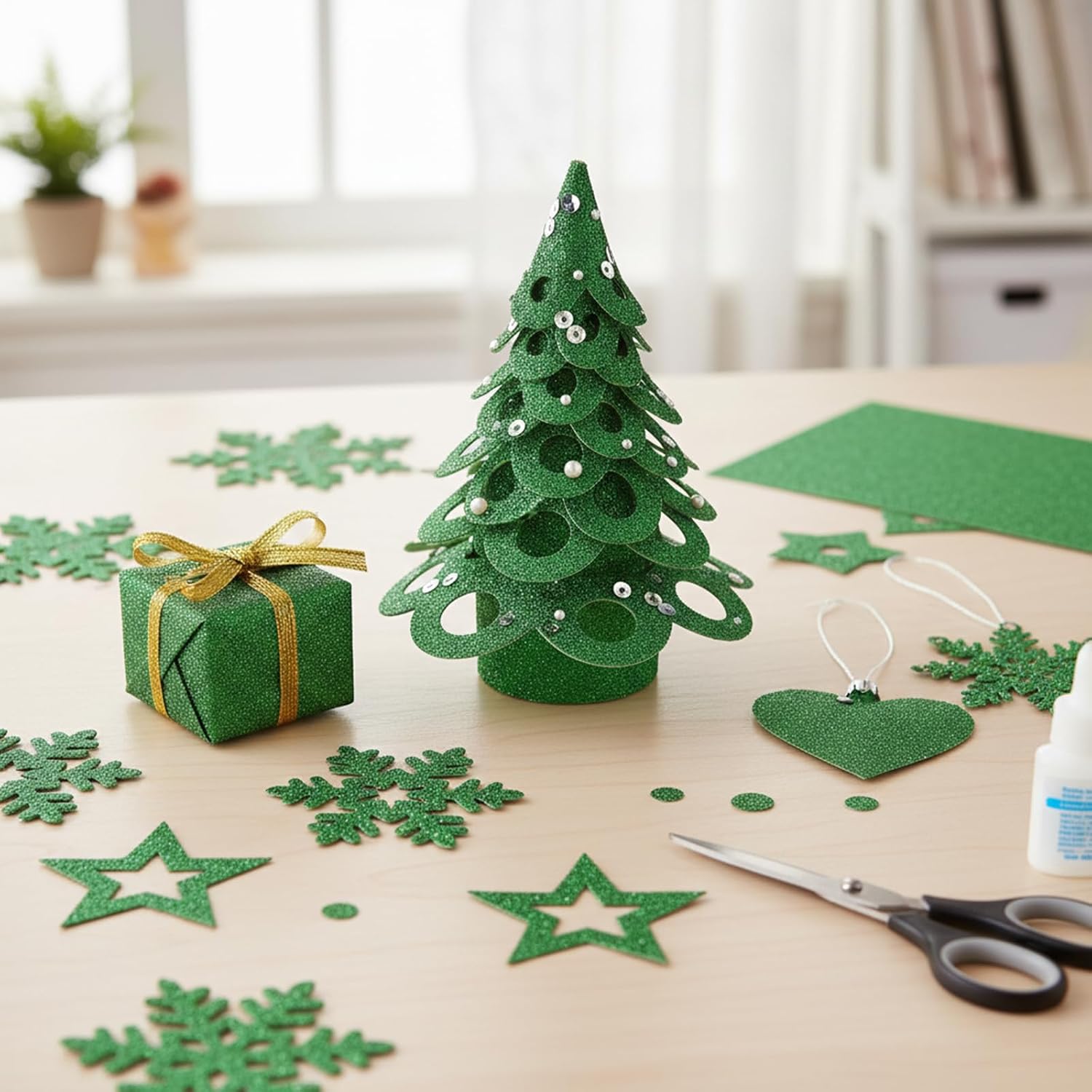 Green Glitter Cardstock for DIF Crafts, A4 Size Sparkly Paper for Cricut
