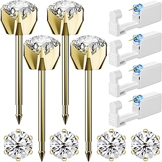 Nunpag 12 Pcs Ear Piercing Kit Disposable Ear Piercing Gun Kit with 4 Pcs 6 Prong Setting Cubic Zirconia Earrings Stud 316L Stainless Steel Easy to Use at Home Self Ear Piercer Gun Kit Tool
