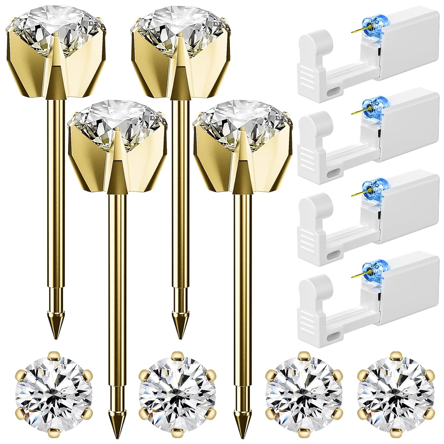 Makalong 4pcs Ear Piercing Kit, Self Ear Piercing Gun, Easy And Safe Ear Piercing Gun Kit, Disposable Earring Piercing Kit, Piercing Kit, Piercing Gun
