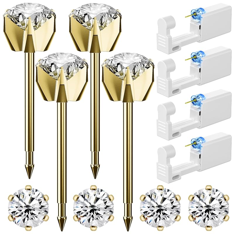 Kit para Piercing de Orelha Nunpag com 12 Peças, 4 Dispositivos Descartáveis, 4 Brincos de Zircônia Cúbica e 4 Almofadas