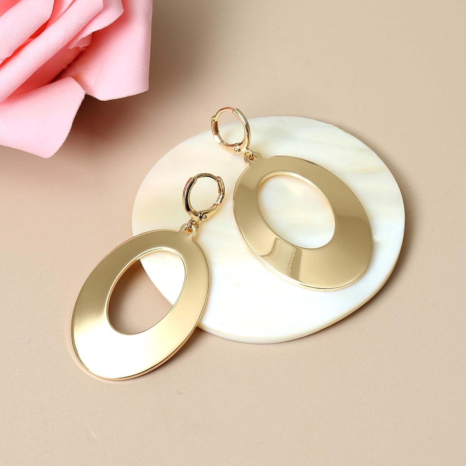Dangle Hoop Earrings for Women,14k Gold/Silver Plated Geometric Hoops Earrings with High Polished Surface,Hypoallergenic Huggie Drop & Dangle earrings for Women