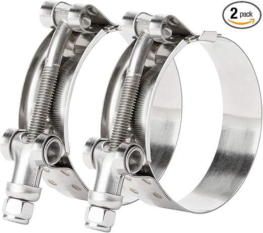 ISPINNER 2 Pack 4 Inch Stainless Steel T-Bolt Hose Clamps, Clamp Range 108-116mm for 4" Hose ID, Pack of 2