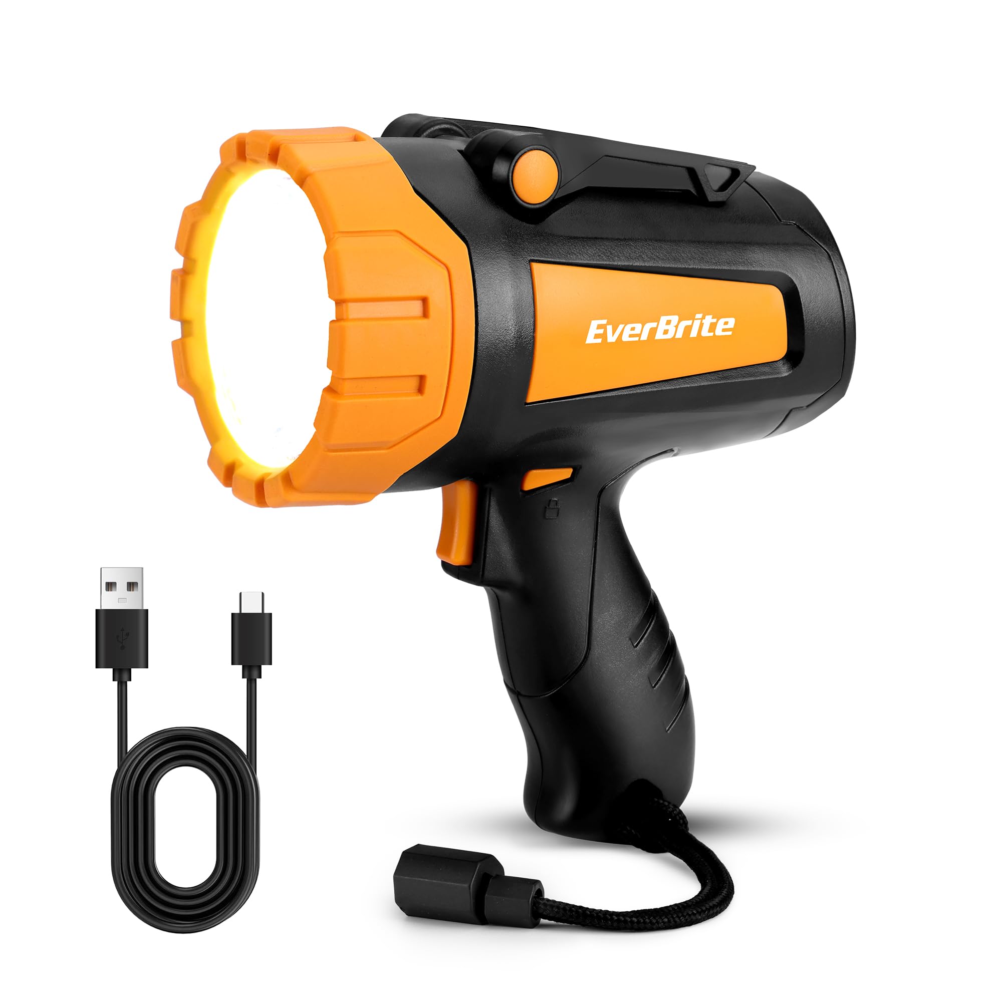 EverBrite Powerful Rechargeable Spotlight, 500lm LED Flashlight with Adjustable Stand, Perfect for Outdoor, Work, Emergency Black