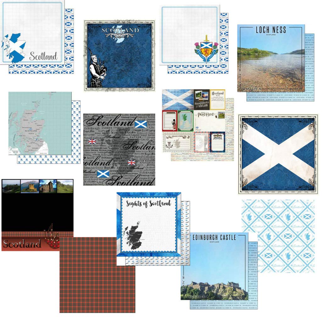 Custom Bundle - 11 Scotland Edinburgh Travel Vacation Themed 12" x 12" Scrapbook Papers - Various Brands