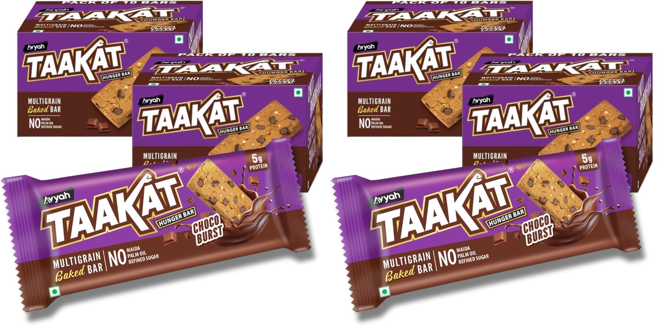 Taakat Hunger Bar Choco Burst: Pack of 20 X 2 | 5g Protein | Multigrain Baked Bar | Genuine Chocolate | NO - Maida, Palm Oil and Refined Sugar-image-17