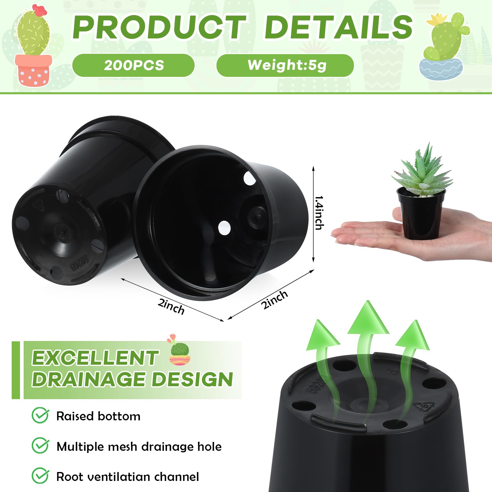 Amazon.com: Yaomiao 200 Pcs 2 Inch Black Mini Plastic Plant