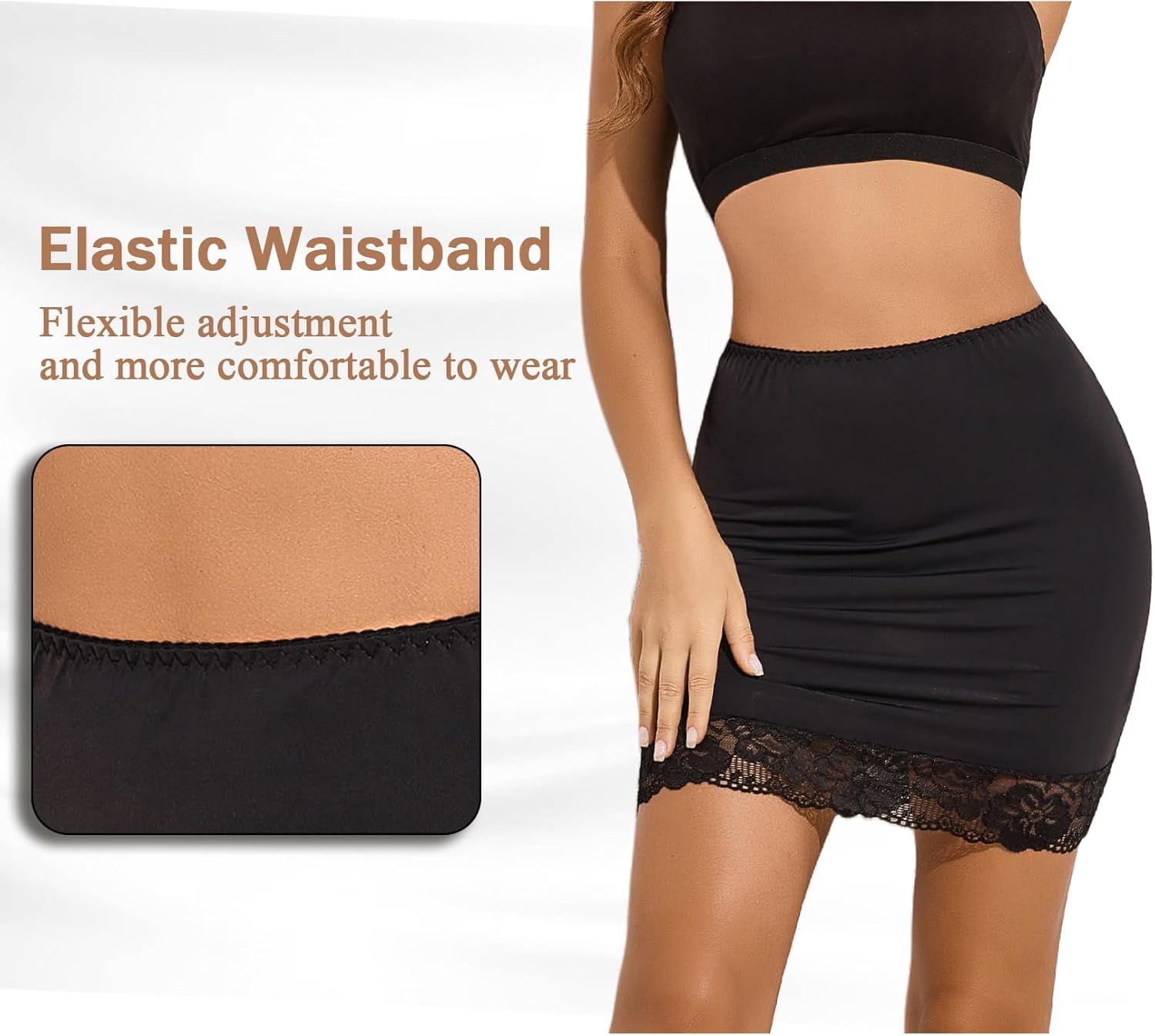 Avidlove Half Slips for Women Under Dress Non Cling Floral Lace Trim Above Knee Half Slips - Image 4