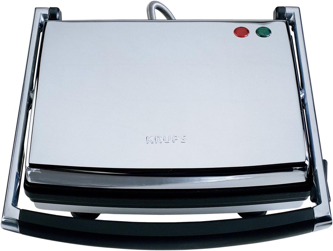 KRUPS FDE312 Universal Grill and Panini Maker with Nonstick Cooking Plates, Silver