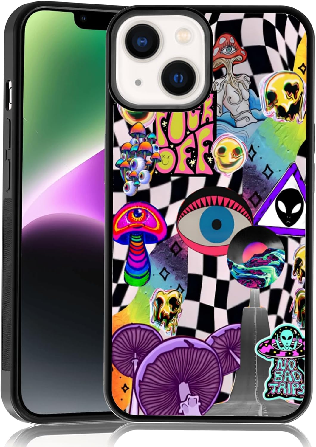 Psychedelic Trippy Phone Case Fit for iPhone 14 13 12 11 Plus Pro Max Mini Xr Xs Max, TPU Shockproof Protective iPhone Case Mushrooms Alien Colorful Phone Cover Gift for Boy Girl Men Women