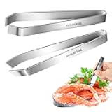 Fish Bone Tweezers, Flat and Slant Tweezers Set, Heavy Duty Stainless Steel Kitchen Tools for Removing Salmon Bones, Chicken Feathers and Pig Bristles, Dishwasher Safe