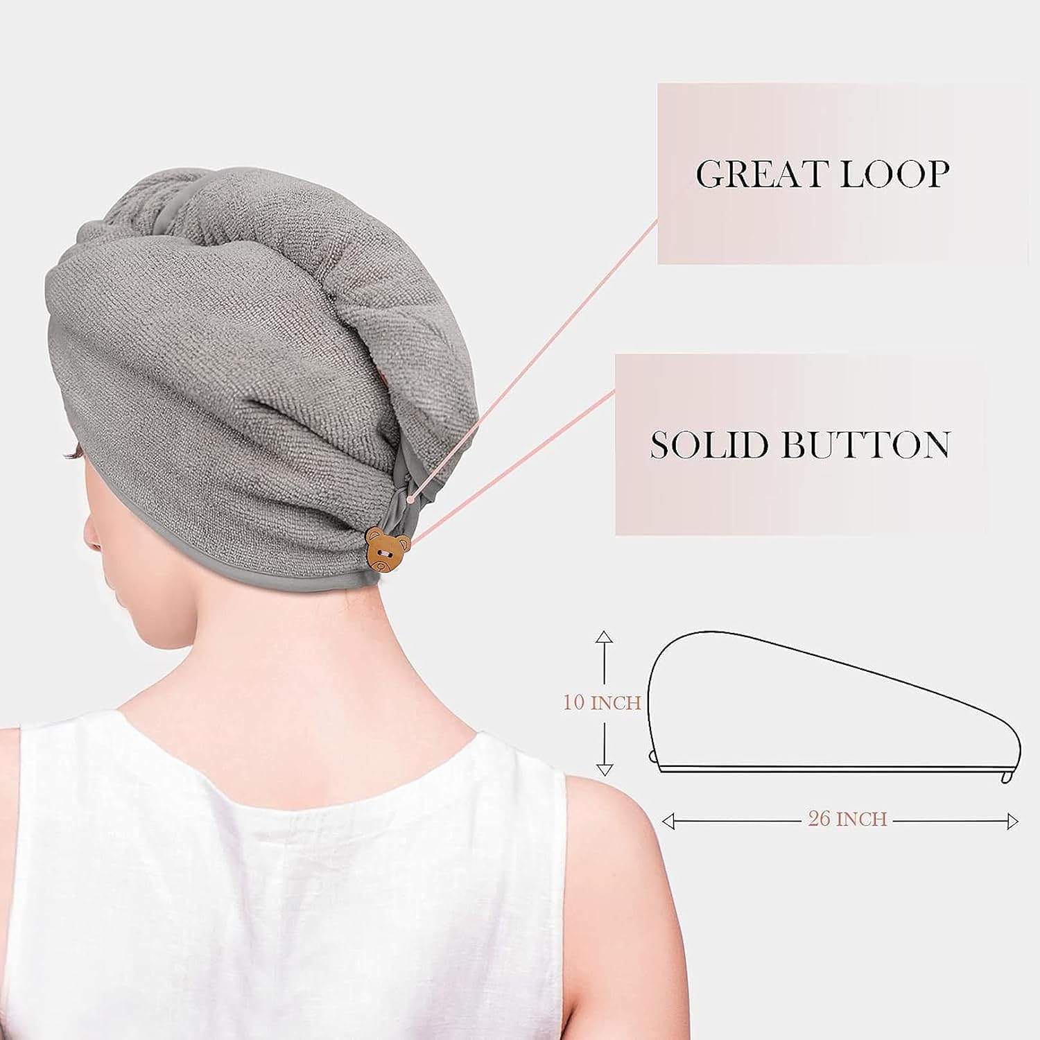 Fuelbyte 3 Pcs Hair Towel Wrap for Women-Quick Drying Microfiber Towel for Hair with Elastic Loop for Tying-Super Absorbent Head Towels Wrap for Ladies Hair Turban 3