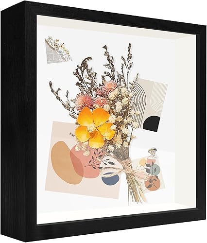 Marco de caja de sombra de 8 x 8 pulgadas, madera compuesta con vidrio real, caja de exhibición para recuerdos, recuerdos de boda, manualidades,