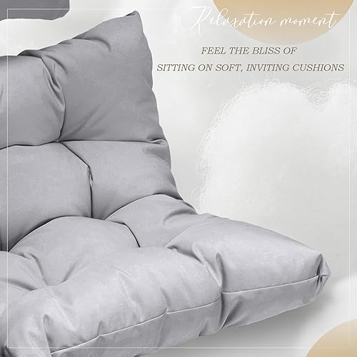 Miniatura 13 de Silla colgante de huevo, de mimbre y ratán, cojines resistentes a los rayos ultravioleta, capacidad de 350 libras, para dormitorio, balcón, patio