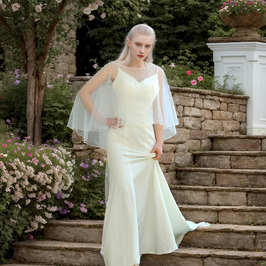 Womens Soft Tulle Bridal Scarf Evening Shawl Wedding Wraps Pearl - Image 2