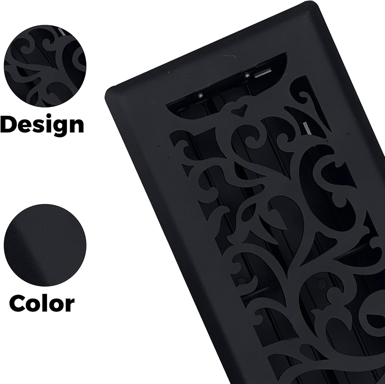 5 Pcs, Sierra Grates Precision Flow 4"x10" Steel Floor Register - Floral Design, Textured Black Finish - Premium Home Vent Covers, Durable & Decorative - Fits 4"x10" Duct Openings, Easy Installation