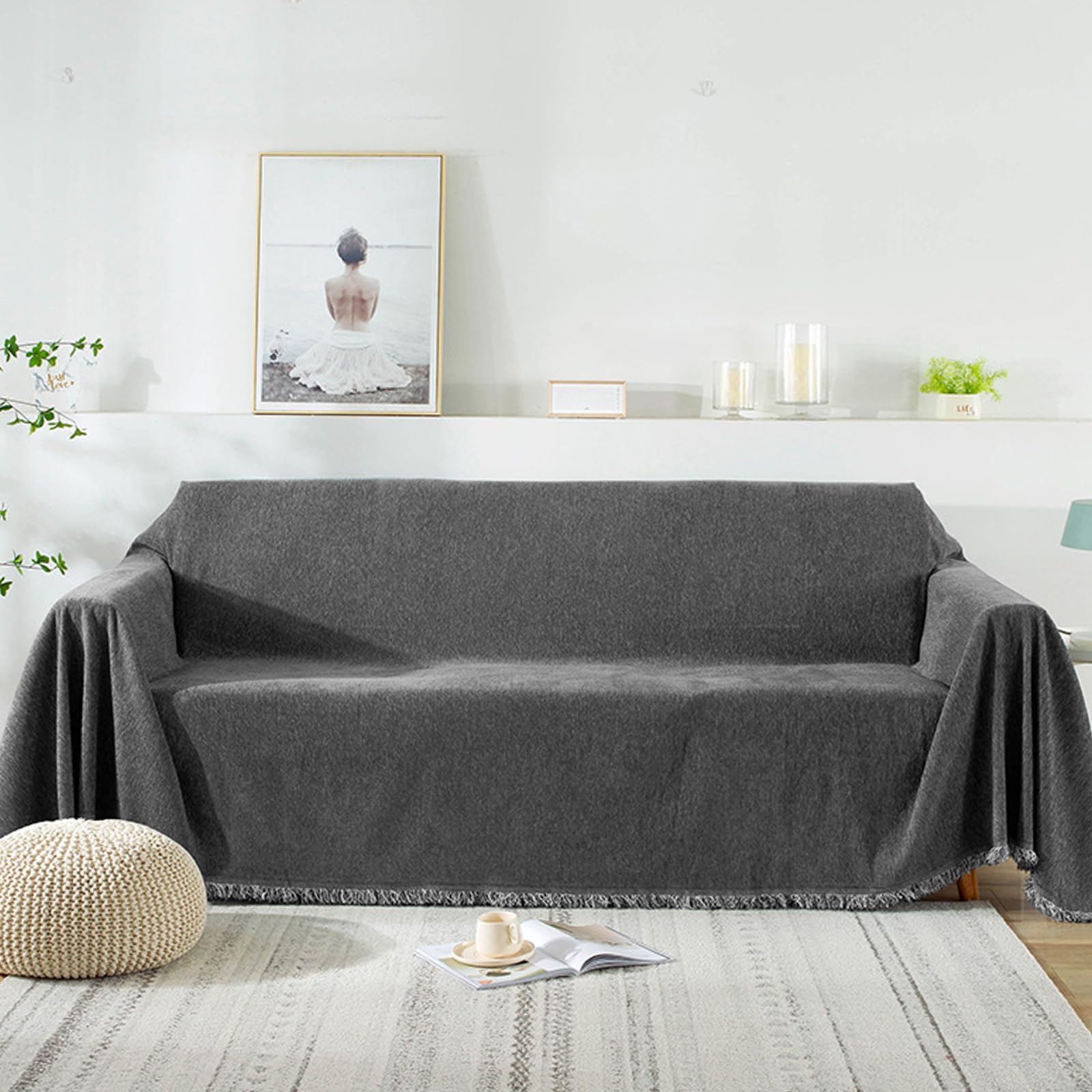 Jeté de lit décoratif gris foncé 180x130 pour protéger votre canapé