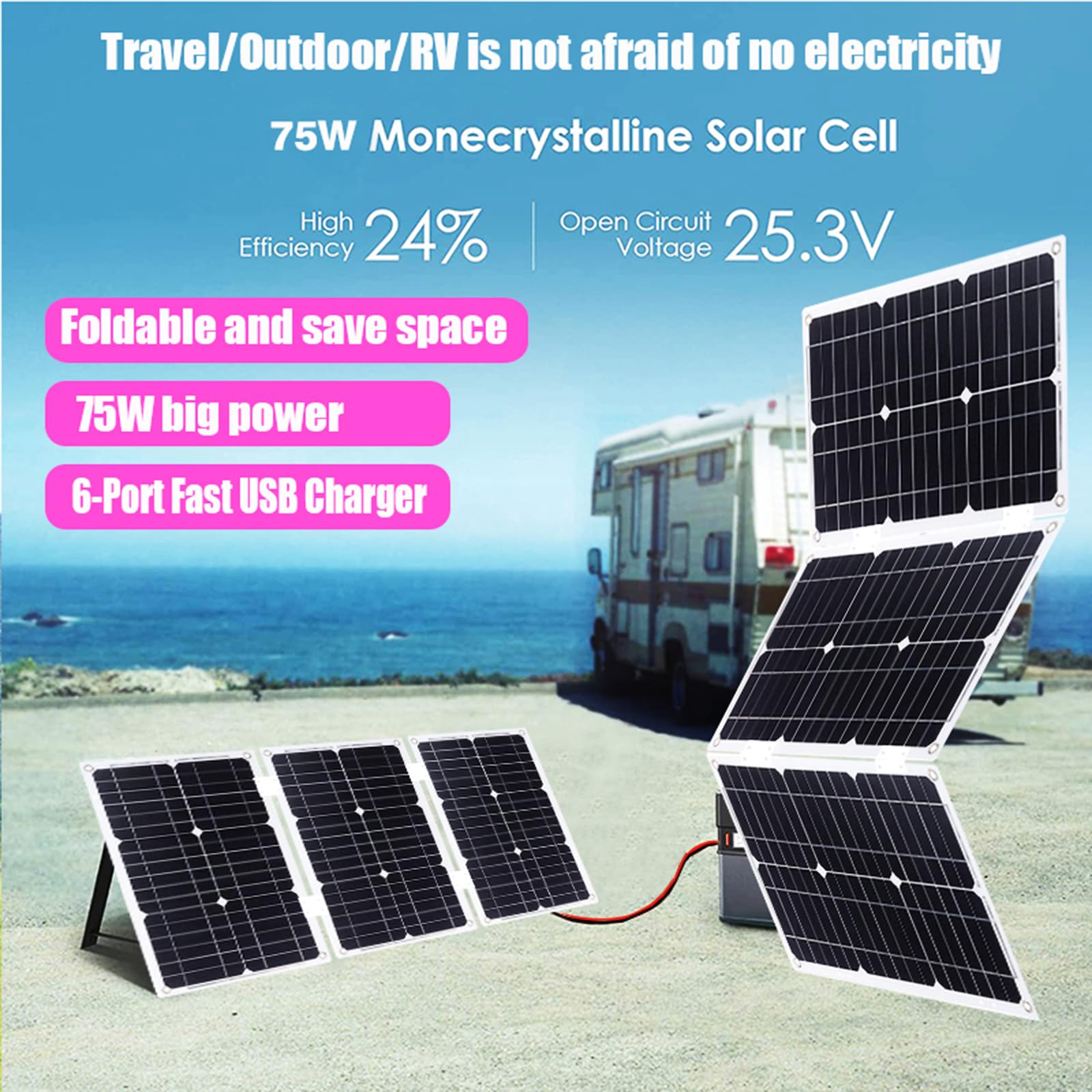1 Satz 800 W Off-Grid-Solarpanel-Kit mit 50 A-Laderegler – wasserdicht und tragbar for Wohnmobile, Camper und Outdoor-Abenteuer(75W)