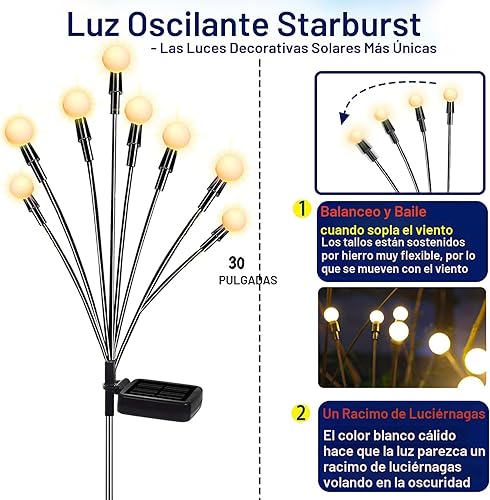 Miniatura 2 de TONULAX Luces solares de jardín, luz solar balanceada mejorada, balanceo por el viento, luces al aire libre, decoración de camino de patio, alambre