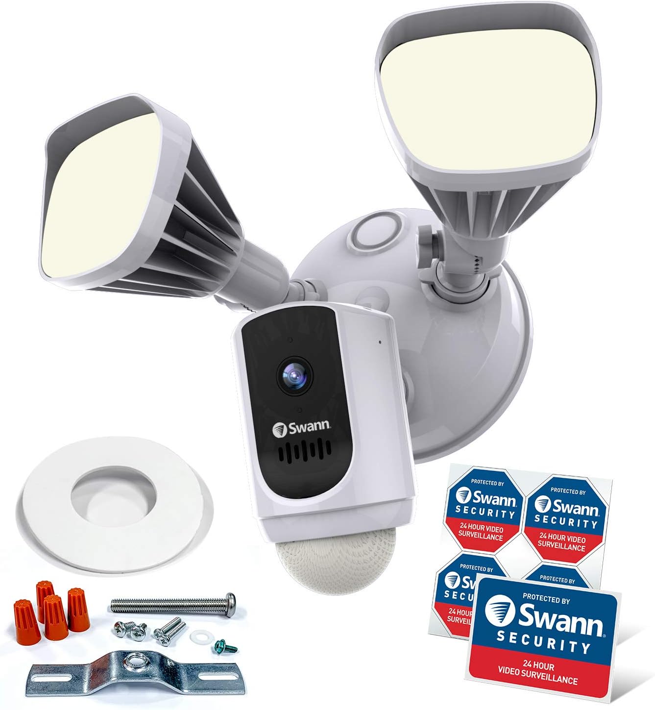 Exclusive Discount 80% Offer Swann Floodlight Security Camera w/Dimmable Motion Lighting, 2 Way Talk, Wi-Fi Surveillance 1080p HD, Indoor/Outdoor Color Night Vision, True Detect Heat Sensing, Alexa/Google, SWWHD-FLOCAMW, 3 Pack