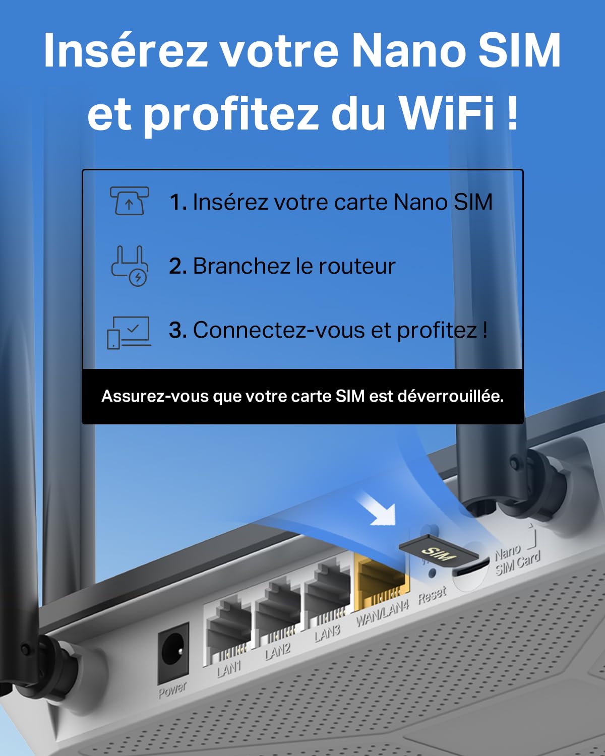 Mercusys MB115-4G Routeur 4G LTE WiFi 300 Mbps 2.4 GHz Carte SIM Nano 4 Antennes