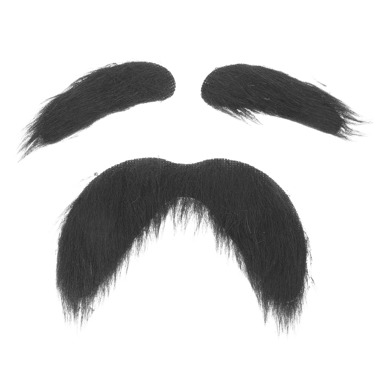 LOGOFUN 3PCS Fake Mustache Eyebrows Set Self Adhesive Funny Beard Props for Halloween Cosplay Makeup Party Costume Accessories - Black