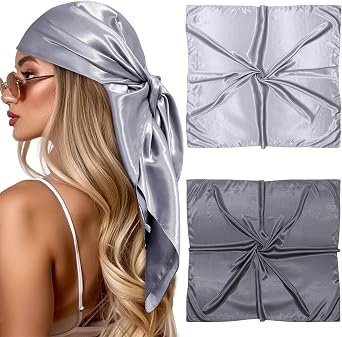 CHLINS 35 Large Head Scarf for Women Satin Head Scarf 2Pcs Square Silk Like Hair Scarf Bandanas Hair Wrapping