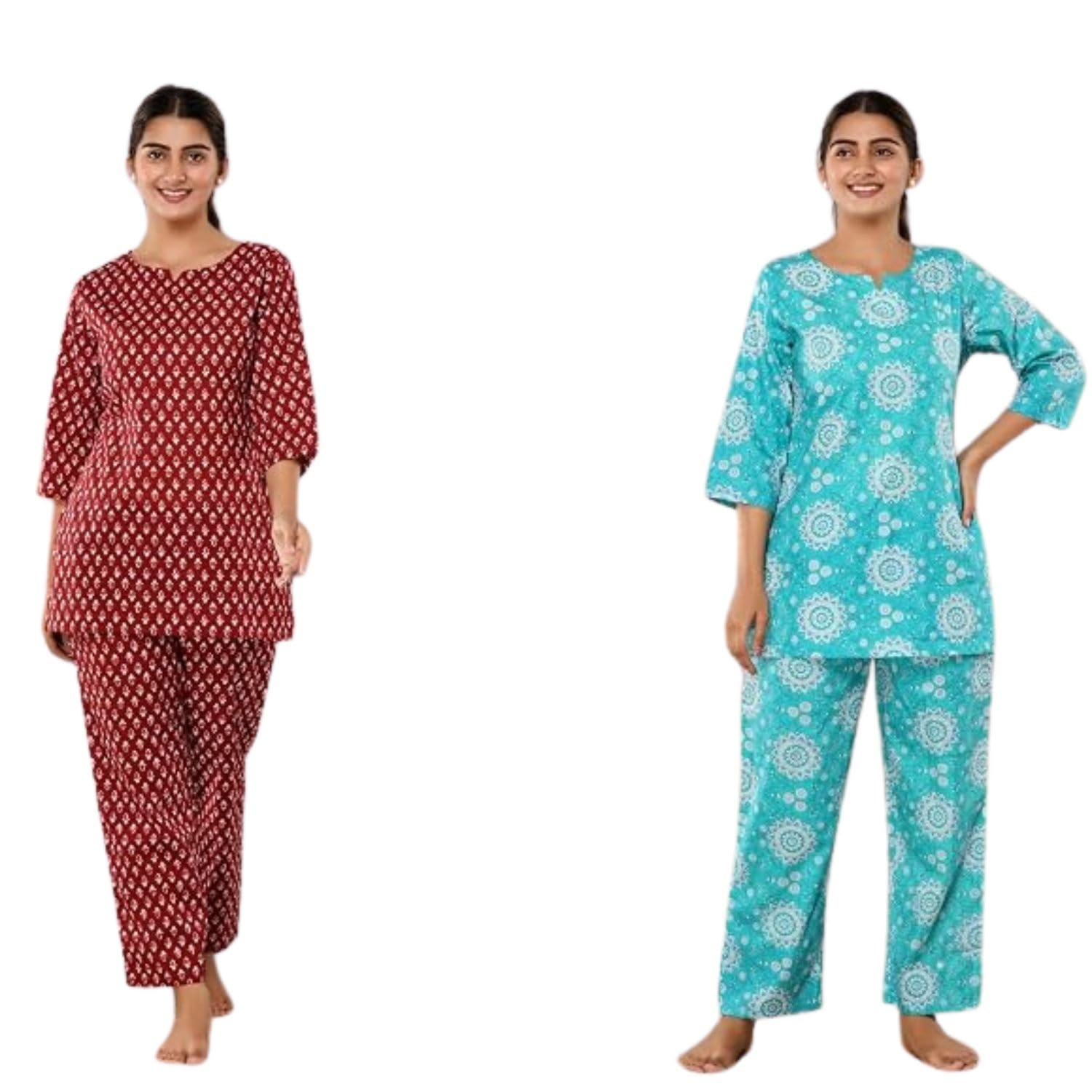 Women Printed Western Wear 02 Kurta, 02 Pants Cotton KCC252 Red Turkish 4 Top & Pyjama Set-image-22