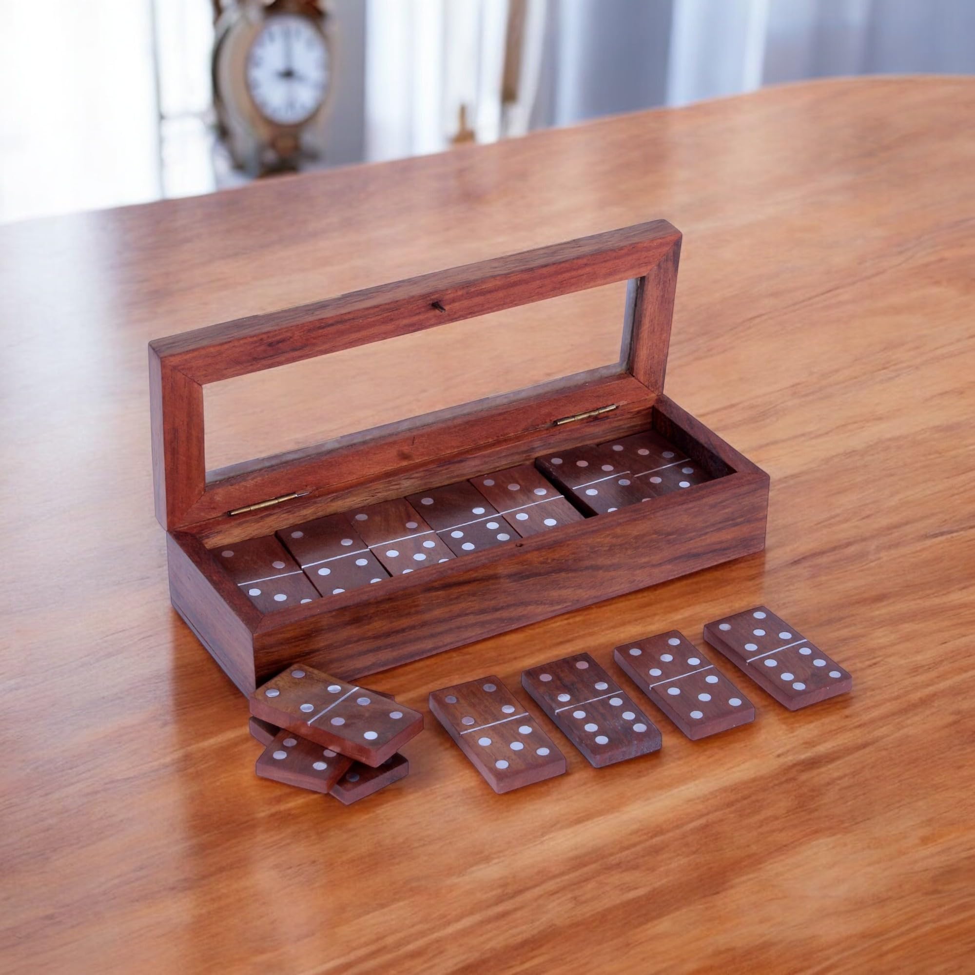 THE Unltd India Handmade Wooden Dominoes Game Set with 28 Professional Tiles, Classic Board Fun Game for Friends and family, Unique Gift for Christmas, Thanksgiving, and Vacations (7.8x2.8x1.6 Inch) - Image 2