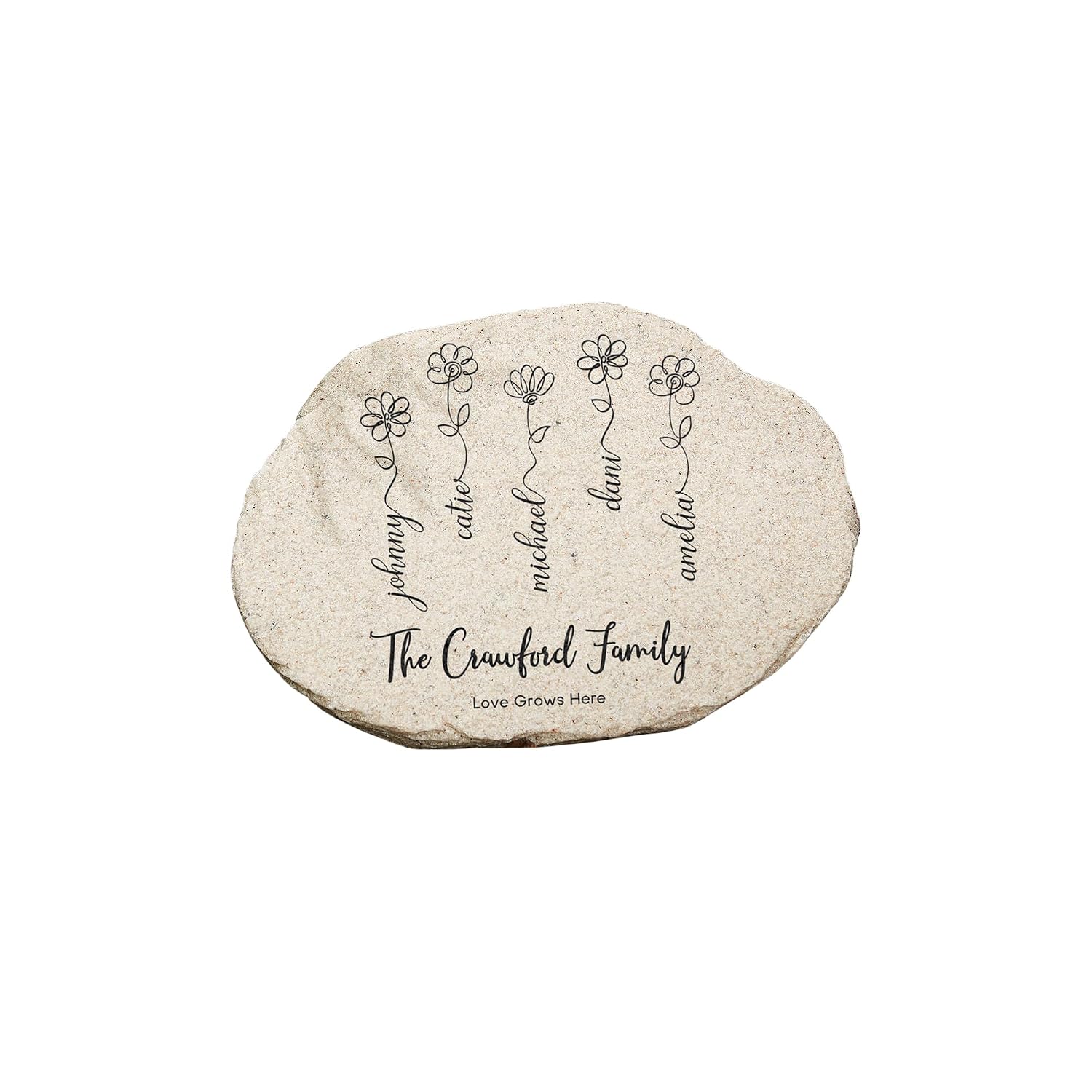 Personalization Universe Garden of Love Custom Garden Stone - Outdoor Decor with Names, Personalized Garden Gift and Decorations, Flower Design, Durable Polyresin, Mother's Day, Small 4.25" X 6"