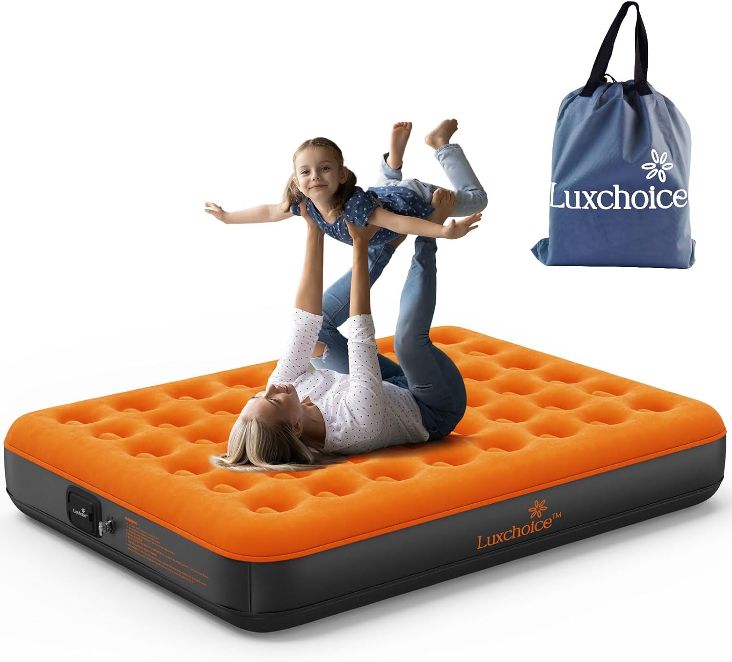 Luxchoice Air Mattress Queen with Cordless Rechargeable Air Pump 9'' Camping Self Inflating 2 Mins Inflatable Air Blow up Mattress for Home Guest Outdoors Portable Hiking Travel