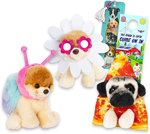 Screen Legends Itty Bitty Boo - Recuerdos de fiesta de cumpleaños para niños, paquete de 3 piezas con peluche de perro más lindo del mundo,