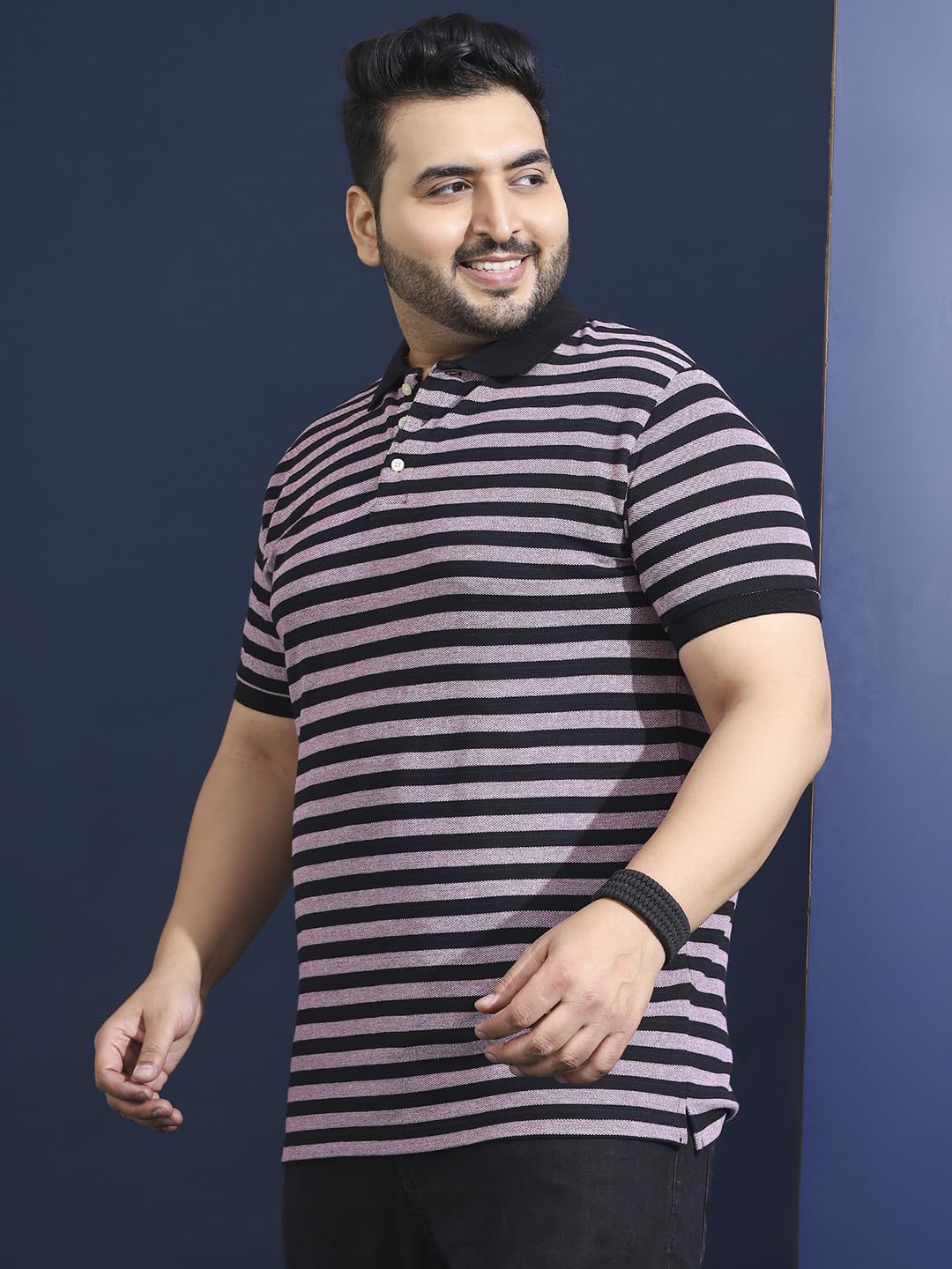 Bigbanana Polo da uomo a righe multi mezza manica taglie forti