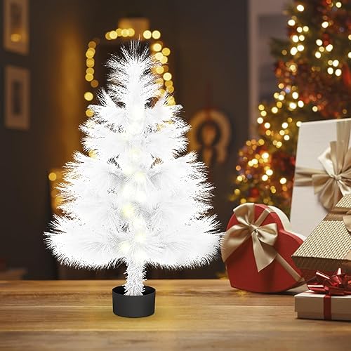 MACTING Mini árbol de Navidad negro con luces, árbol de mesa artificial de 2 pies, funciona con pilas para decoración del hogar, invierno,