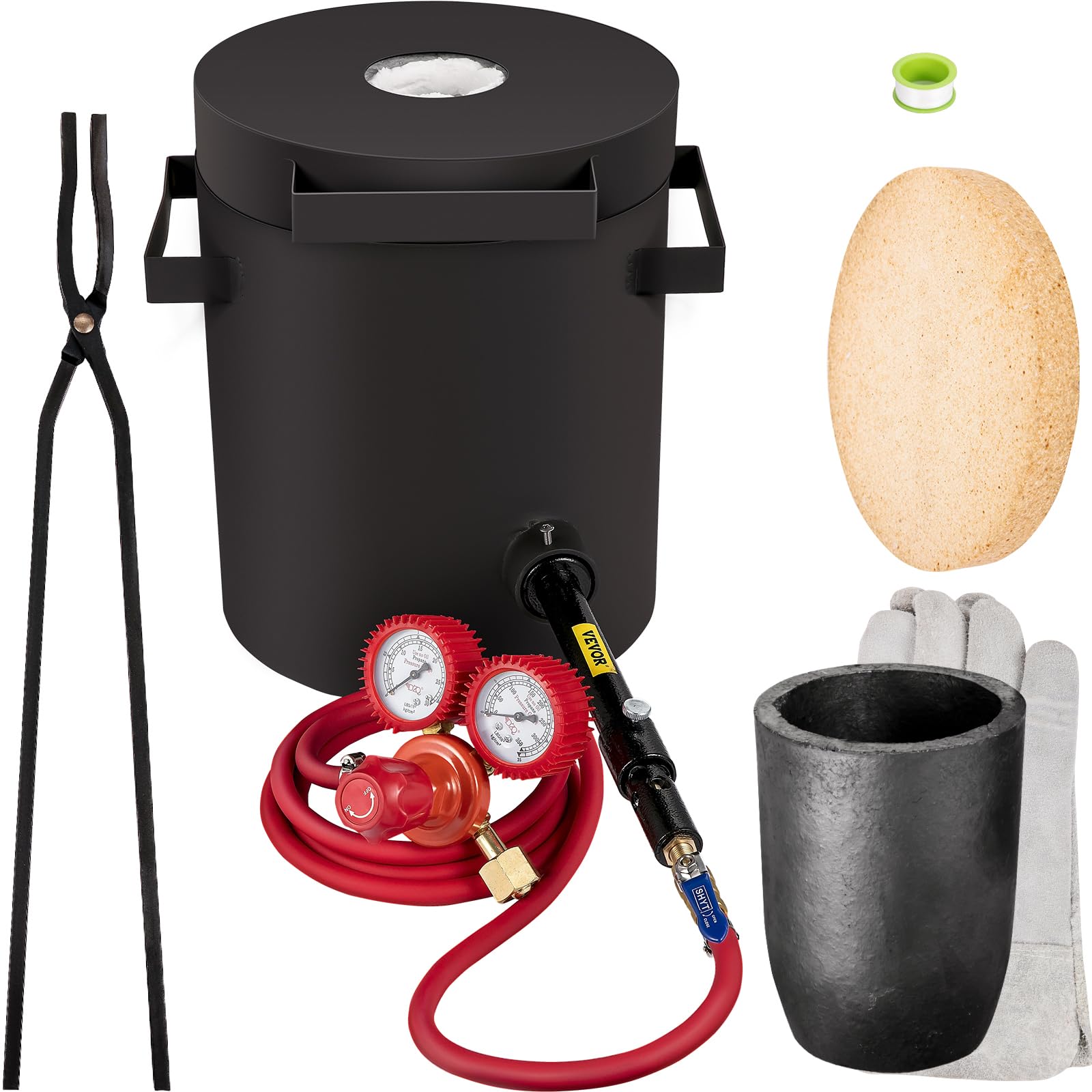 VEVOR Forge à Gaz Propane Four de Fusion 76,8 kW·h avec Creuset Graphite Capacité de 4 kg, Four de Fusion de Métaux 1350℃ Chauffage Rapide Efficace avec Brûleur à Gaz pour Fondre Cuivre Or Argent Alu