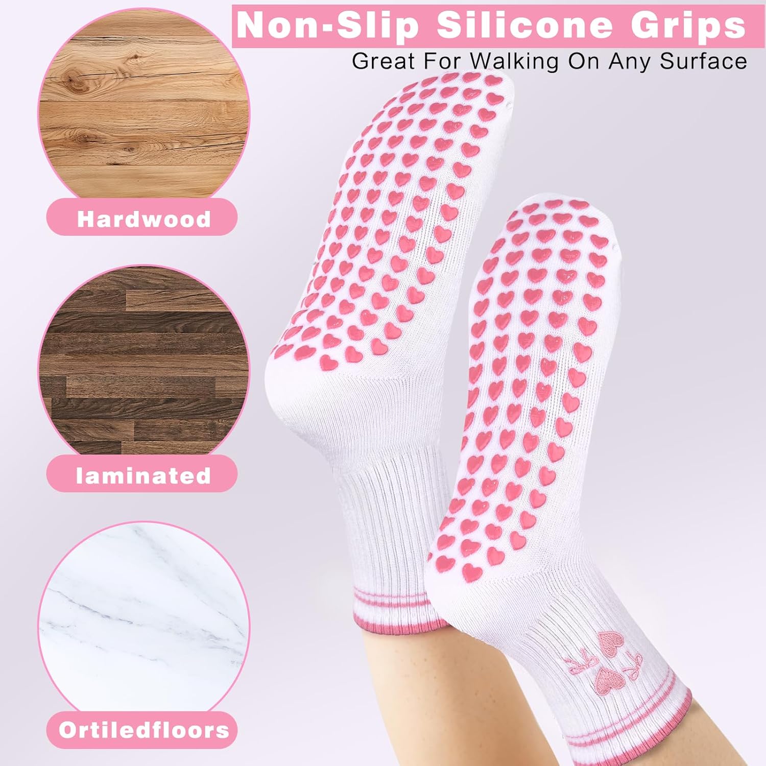 Etercycle Pilates Socks for Women, Cute Embroidery Pattern Yoga Grip Socks, Soft Cotton Crew Grippy Sock for Barre Workout - Image 5