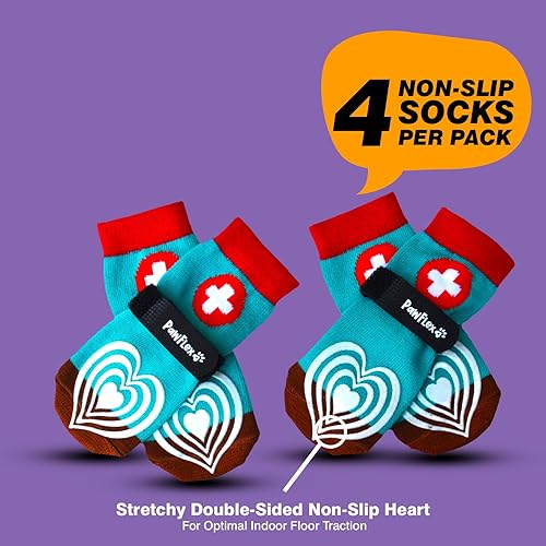 Miniatura 6 de PawFlex Comfy Pawz - Calcetines de algodón antideslizantes de doble cara para perro con agarre de silicona antideslizante en el puño interior y